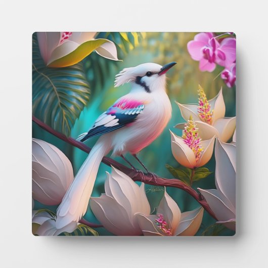 White Crested Blush Chested Fantasy Bird Fotoplaat (Voorkant)