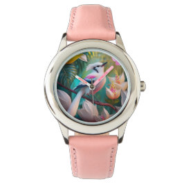 White Crested Blush Chested Fantasy Bird Horloge