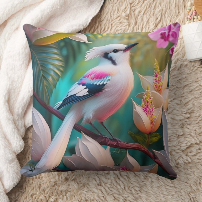 White Crested Blush Chested Fantasy Bird Kussen (Deken)
