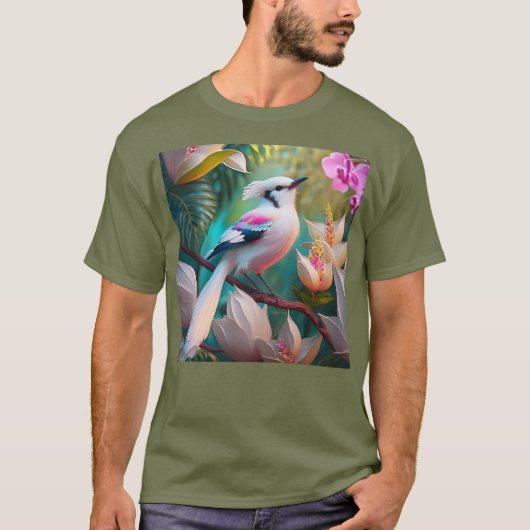 White Crested Blush Chested Fantasy Bird T-shirt (Voorkant)