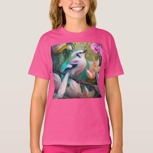 White Crested Blush Chested Fantasy Bird T-shirt (Voorkant)