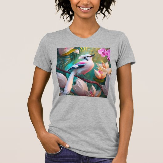 White Crested Blush Chested Fantasy Bird T-shirt (Voorkant)