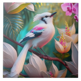 White Crested Blush Chested Fantasy Bird Tegeltje