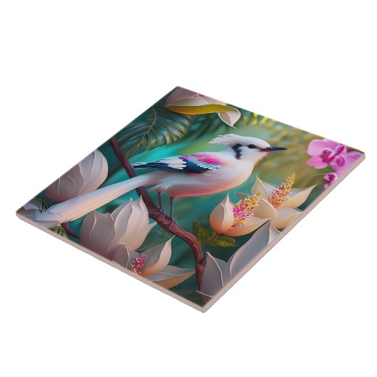 White Crested Blush Chested Fantasy Bird Tegeltje (Zijkant)