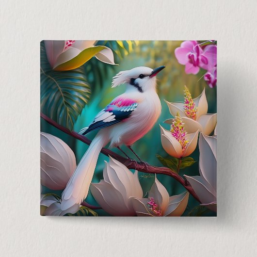 White Crested Blush Chested Fantasy Bird Vierkante Button 5,1 Cm (Voorkant)