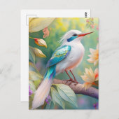 White Crested Iridescent Blauwgroen Wing Fantasy B Briefkaart (Voorkant / Achterkant)