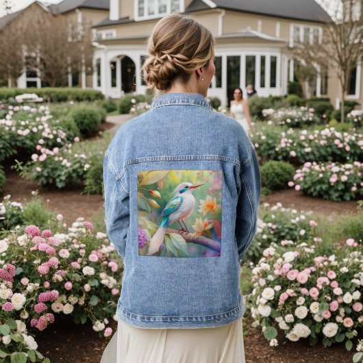 White Crested Iridescent Blauwgroen Wing Fantasy B Denim Jacket (Huwelijk Achterkant)