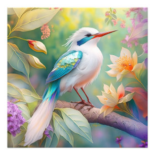 White Crested Iridescent Blauwgroen Wing Fantasy B Foto Afdruk