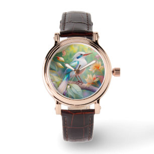 White Crested Iridescent Blauwgroen Wing Fantasy B Horloge