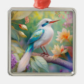 White Crested Iridescent Blauwgroen Wing Fantasy B Metalen Ornament (Voorkant)