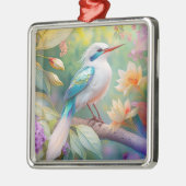 White Crested Iridescent Blauwgroen Wing Fantasy B Metalen Ornament (Links)
