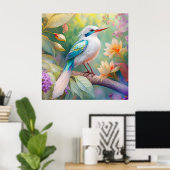White Crested Iridescent Blauwgroen Wing Fantasy B Poster (Thuiskantoor)