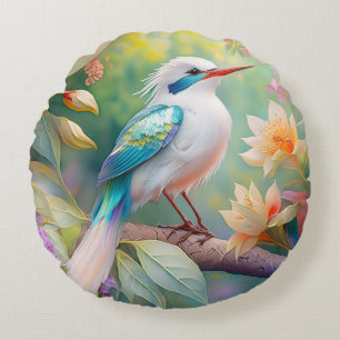 White Crested Iridescent Blauwgroen Wing Fantasy B Rond Kussen