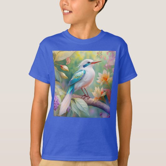 White Crested Iridescent Blauwgroen Wing Fantasy B T-shirt (Voorkant)