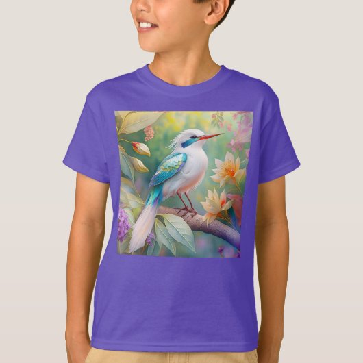 White Crested Iridescent Blauwgroen Wing Fantasy B T-shirt (Voorkant)
