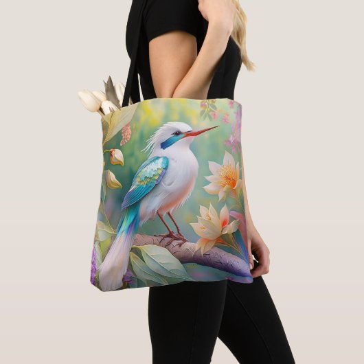 White Crested Iridescent Blauwgroen Wing Fantasy B Tote Bag (Dichtbij)