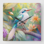 White Crested Iridescent Blauwgroen Wing Fantasy B Vierkante Klok (Voorkant)