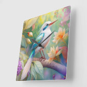 White Crested Iridescent Blauwgroen Wing Fantasy B Vierkante Klok (Hoek)