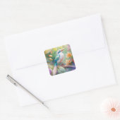 White Crested Iridescent Blauwgroen Wing Fantasy B Vierkante Sticker (Envelop)