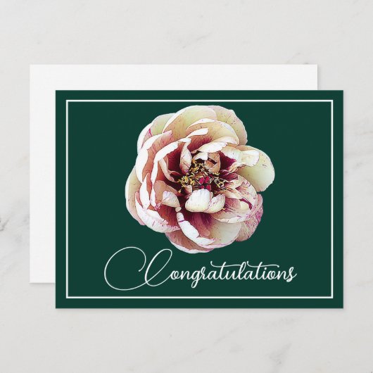 White Crimson Peony Green Backdrop Gefeliciteerd Briefkaart (Voorkant / Achterkant)