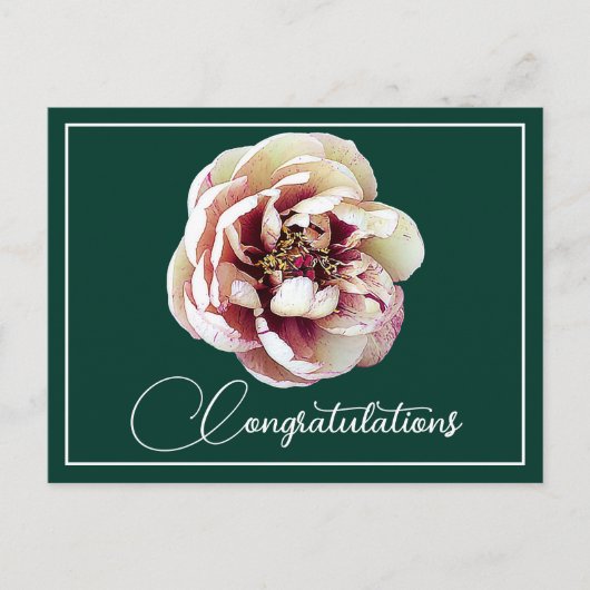 White Crimson Peony Green Backdrop Gefeliciteerd Briefkaart (Voorkant)