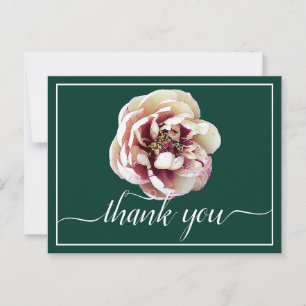 White & Crimson Peony Green Background Bedankt Briefkaart