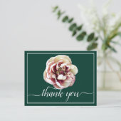 White & Crimson Peony Green Background Bedankt Briefkaart (Staand voorkant)