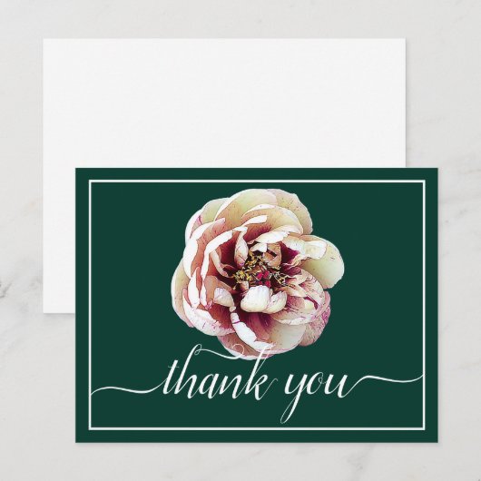 White & Crimson Peony Green Background Bedankt Briefkaart (Voorkant / Achterkant)