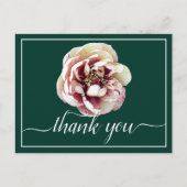 White & Crimson Peony Green Background Bedankt Briefkaart (Voorkant)
