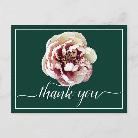 White & Crimson Peony Green Background Bedankt Briefkaart (Voorkant)