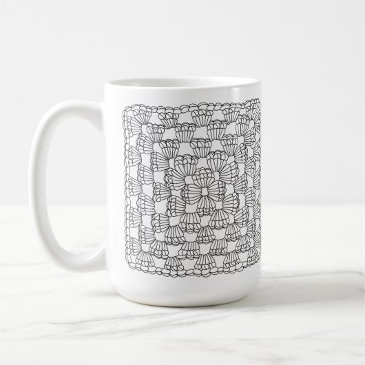 White Crochet Granny Square Coffee Mug Koffiemok (Links)