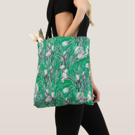 White Crocuses Garden Flower Botanic Florence Gree Tote Bag