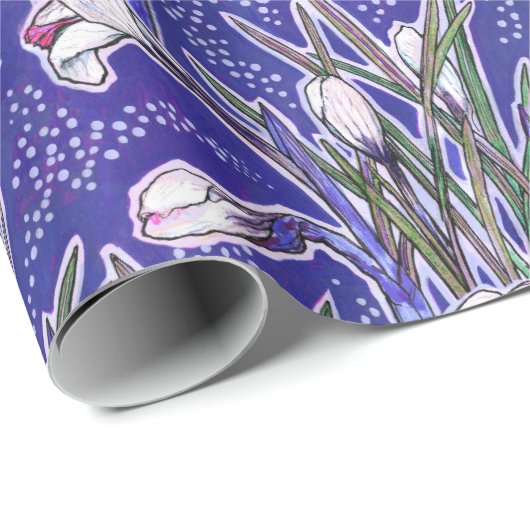 White Crocuses Garden Flowers Botanic Floral Blue Cadeaupapier (Rol Hoek)