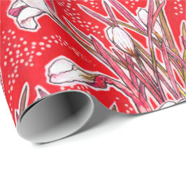 White Crocuses Garden Flowers Botanic Floral Red Cadeaupapier