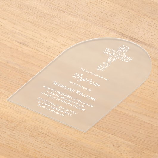 white cross Baptism Acrylic Invitation Acryl Uitnodigingen (Laagn)