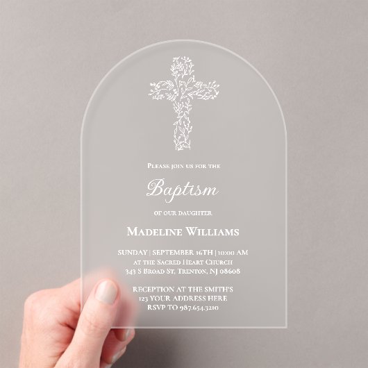 white cross Baptism Acrylic Invitation Acryl Uitnodigingen (Insitu (Draagbaar))