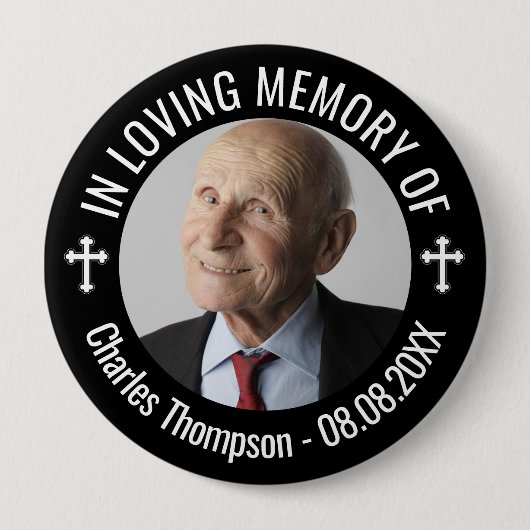 White Cross Black in Loving Memory Photo Ronde Button 4,0 Cm (Voorkant)