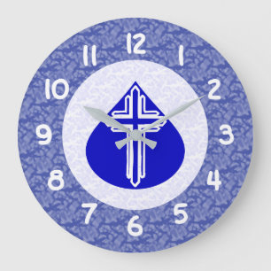 White Cross Blue Teardrop White - Blue Background Grote Klok