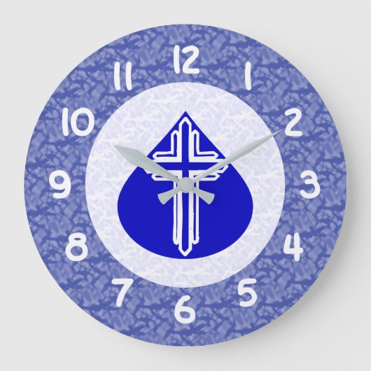 White Cross Blue Teardrop White - Blue Background Grote Klok (Voorkant)