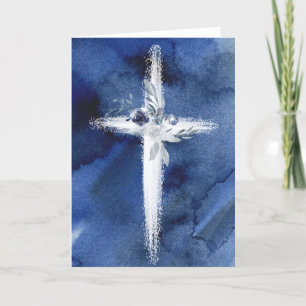 White Cross-blue waterverf card