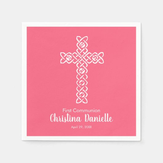 White Cross Bright Pink 1st Communist Religious Servet (Voorkant)