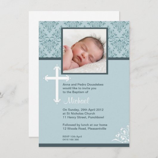 White Cross Christening Uitnodigingen (Voorkant / Achterkant)