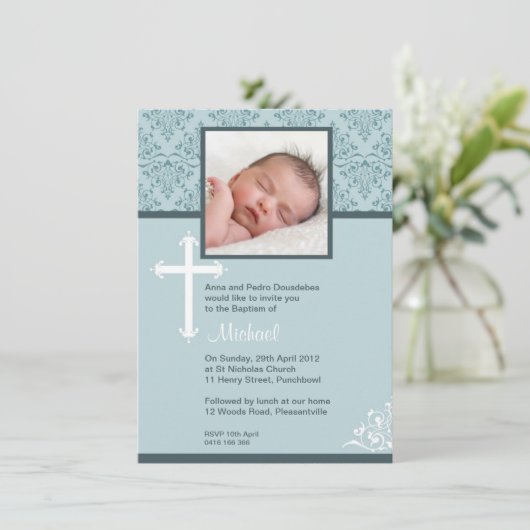 White Cross Christening Uitnodigingen (Staand voorkant)