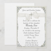 White Cross Elegant Baptism Invitation Kaart (Voorkant / Achterkant)