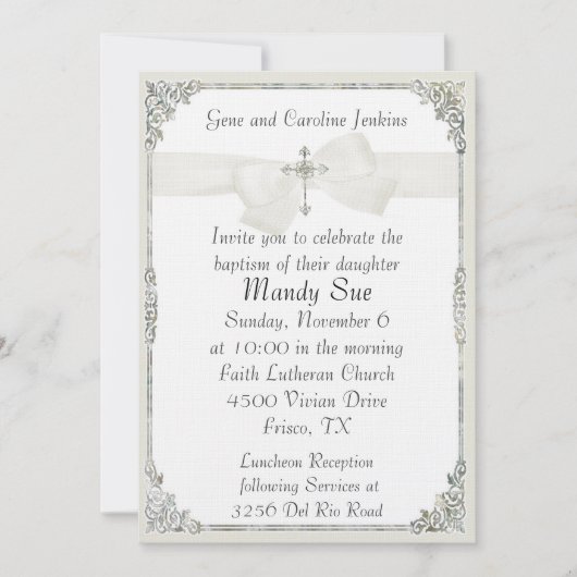 White Cross Elegant Baptism Invitation Kaart (Voorkant)