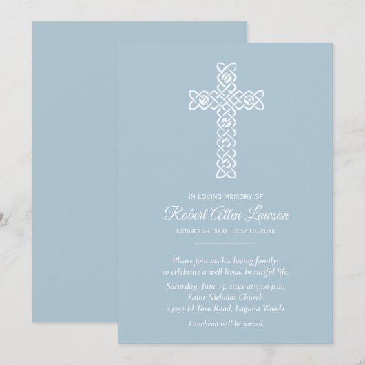 White Cross Funeral Memorial Celebration Blue (Voorkant / Achterkant)