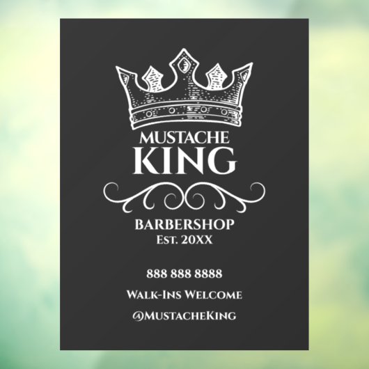 White Crown King Mustache Barbershop Zakelijk Raamsticker (Vel 3)