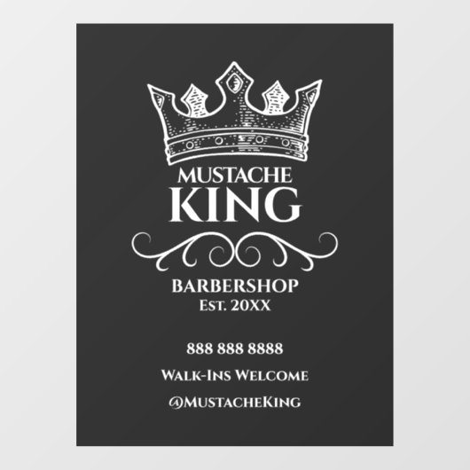 White Crown King Mustache Barbershop Zakelijk Raamsticker (Vel)