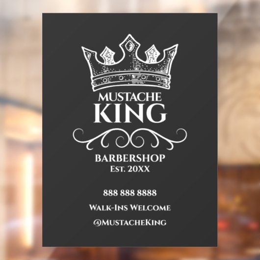White Crown King Mustache Barbershop Zakelijk Raamsticker (Vel 2)