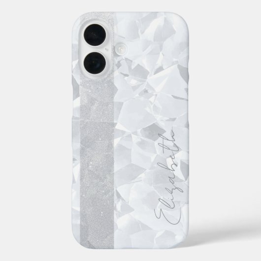 White Crystal Glitter Stripe Aangepaste Naam Case-Mate iPhone Case (Achterkant)